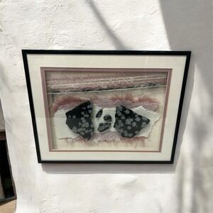 Mixed Media Signed Collage Wall Art Snowflake Obsidian Paper Fiber (E3)